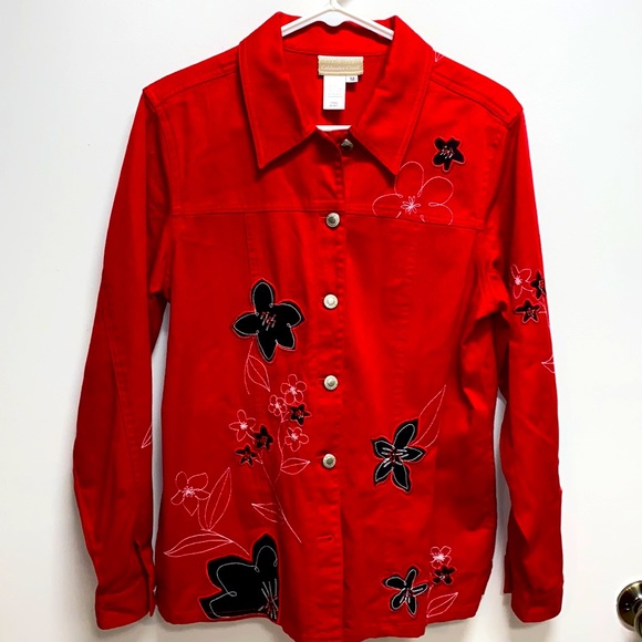 Coldwater Creek size medium red patchwork jacket blazerbutton up - Picture 1 of 8